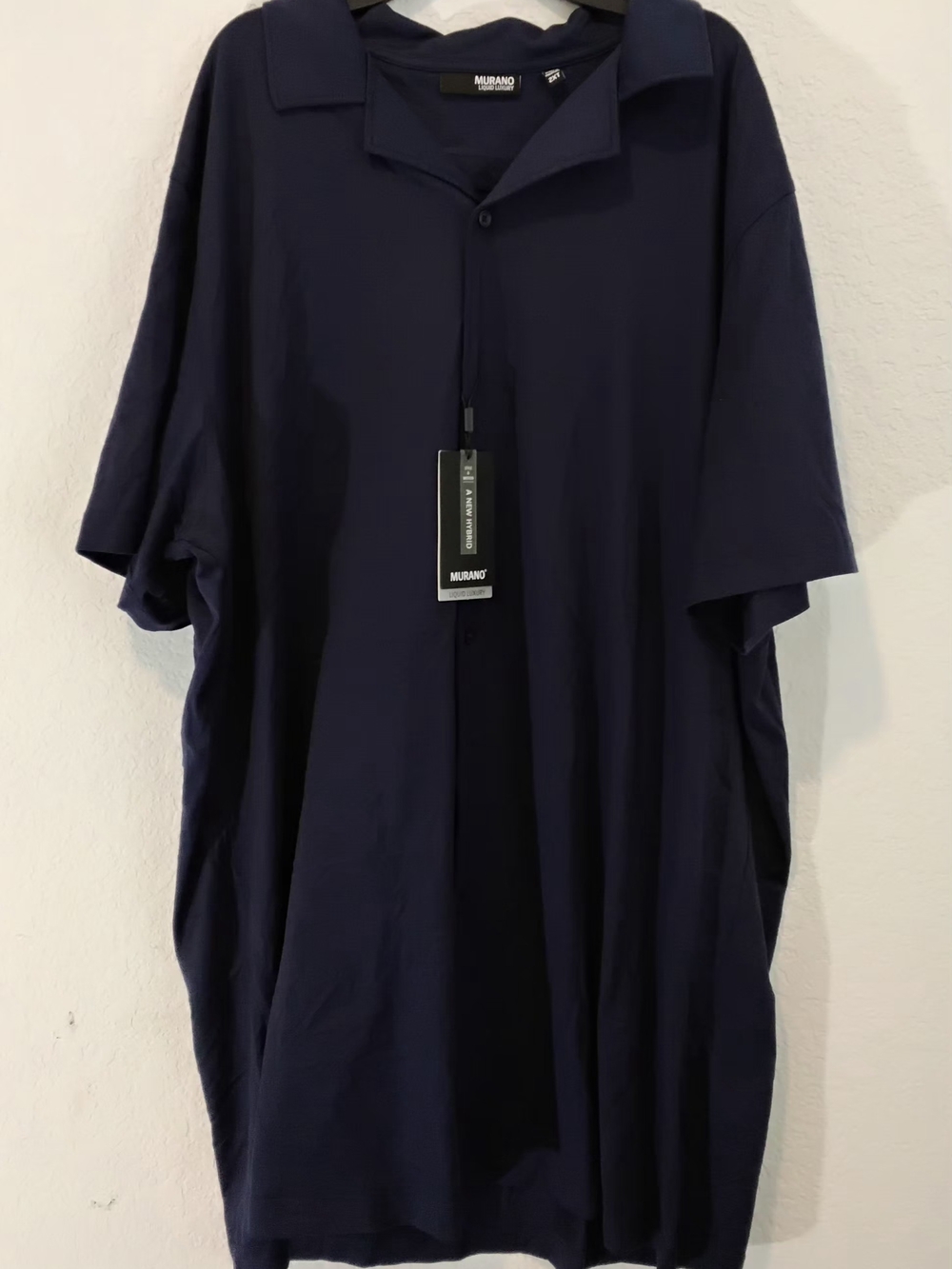 NWT Murano Liquid Luxury Navy Solid Knit Cotton Short Sleeve Button-Up Shirt 2XT